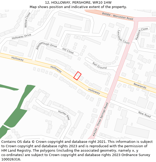 12, HOLLOWAY, PERSHORE, WR10 1HW: Location map and indicative extent of plot