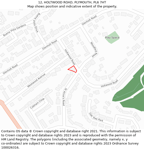 12, HOLTWOOD ROAD, PLYMOUTH, PL6 7HT: Location map and indicative extent of plot
