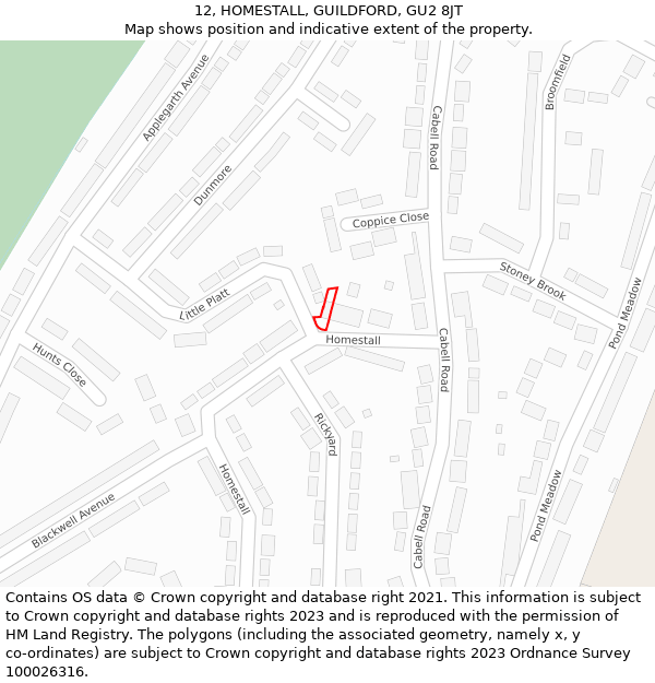 12, HOMESTALL, GUILDFORD, GU2 8JT: Location map and indicative extent of plot