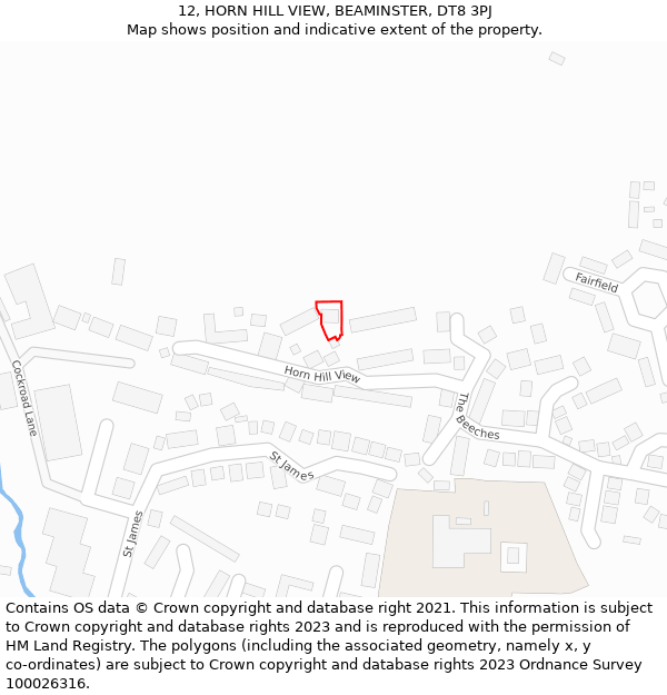 12, HORN HILL VIEW, BEAMINSTER, DT8 3PJ: Location map and indicative extent of plot