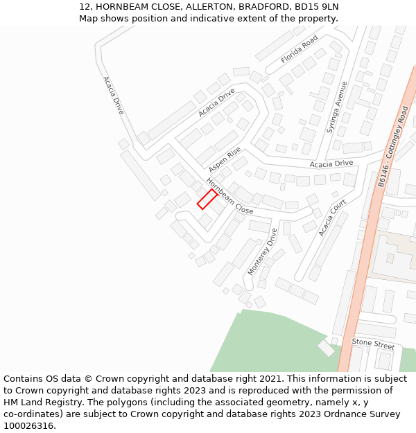 12, HORNBEAM CLOSE, ALLERTON, BRADFORD, BD15 9LN: Location map and indicative extent of plot