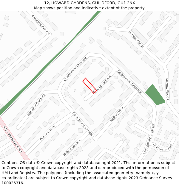 12, HOWARD GARDENS, GUILDFORD, GU1 2NX: Location map and indicative extent of plot