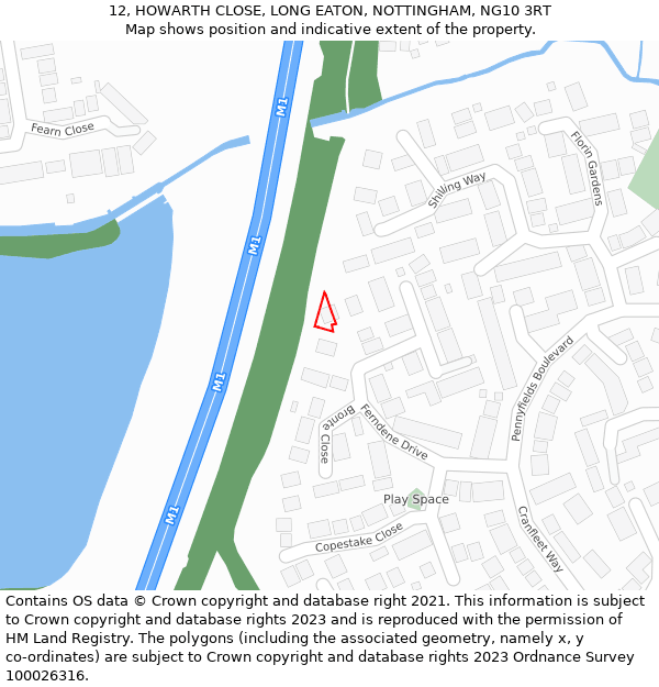 12, HOWARTH CLOSE, LONG EATON, NOTTINGHAM, NG10 3RT: Location map and indicative extent of plot