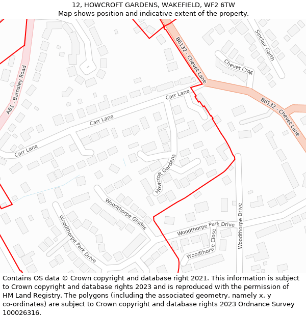 12, HOWCROFT GARDENS, WAKEFIELD, WF2 6TW: Location map and indicative extent of plot