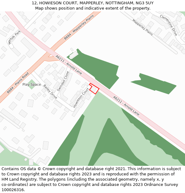 12, HOWIESON COURT, MAPPERLEY, NOTTINGHAM, NG3 5UY: Location map and indicative extent of plot