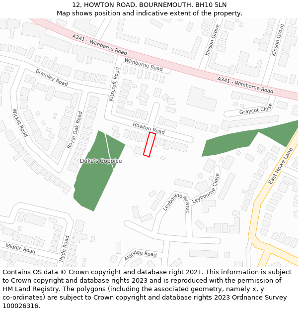 12, HOWTON ROAD, BOURNEMOUTH, BH10 5LN: Location map and indicative extent of plot