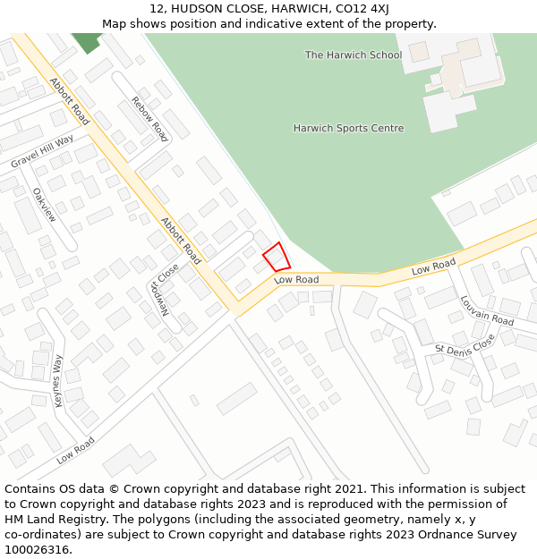 12, HUDSON CLOSE, HARWICH, CO12 4XJ: Location map and indicative extent of plot