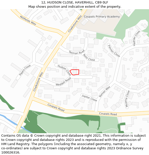 12, HUDSON CLOSE, HAVERHILL, CB9 0LF: Location map and indicative extent of plot