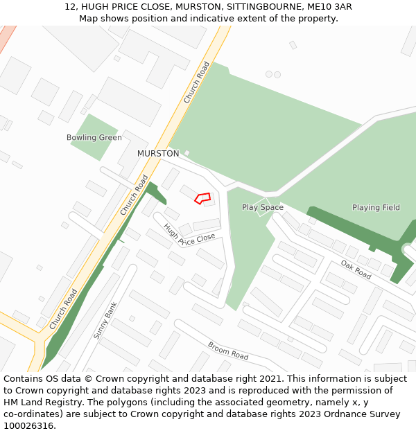 12, HUGH PRICE CLOSE, MURSTON, SITTINGBOURNE, ME10 3AR: Location map and indicative extent of plot