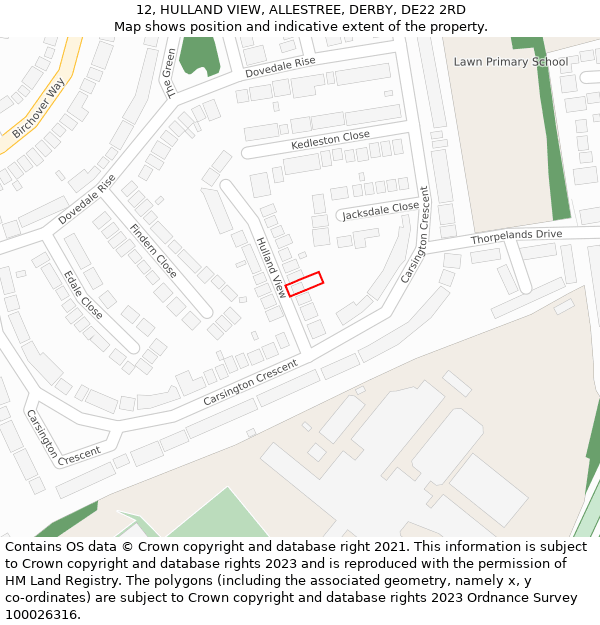12, HULLAND VIEW, ALLESTREE, DERBY, DE22 2RD: Location map and indicative extent of plot
