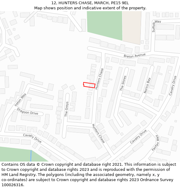 12, HUNTERS CHASE, MARCH, PE15 9EL: Location map and indicative extent of plot