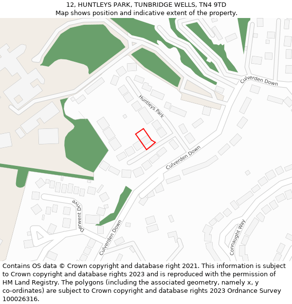 12, HUNTLEYS PARK, TUNBRIDGE WELLS, TN4 9TD: Location map and indicative extent of plot