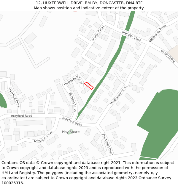 12, HUXTERWELL DRIVE, BALBY, DONCASTER, DN4 8TF: Location map and indicative extent of plot