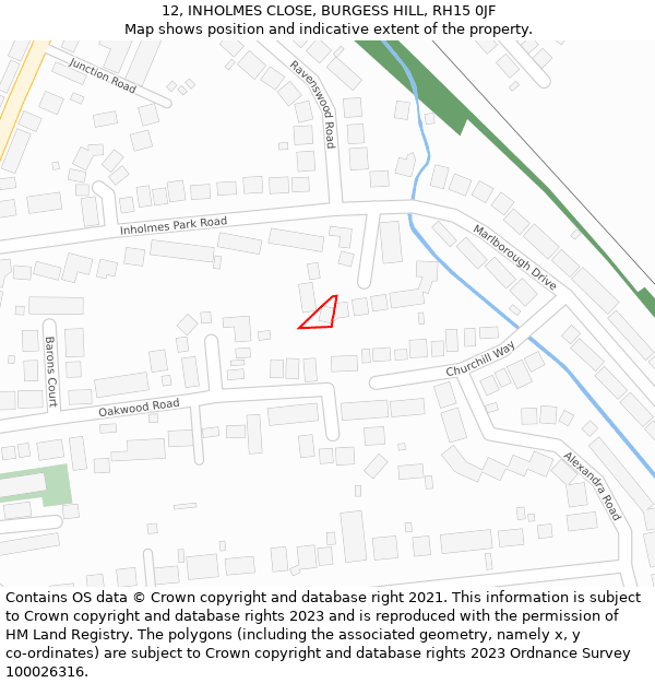 12, INHOLMES CLOSE, BURGESS HILL, RH15 0JF: Location map and indicative extent of plot