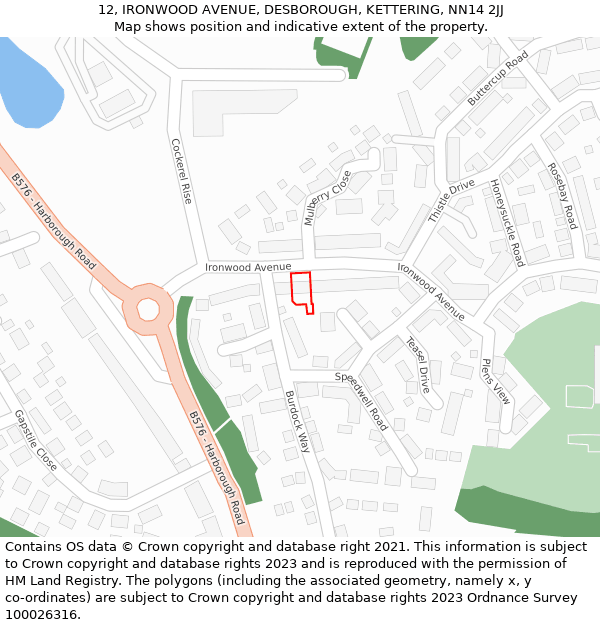 12, IRONWOOD AVENUE, DESBOROUGH, KETTERING, NN14 2JJ: Location map and indicative extent of plot