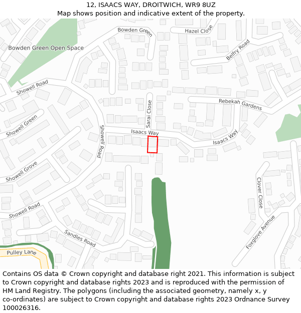 12, ISAACS WAY, DROITWICH, WR9 8UZ: Location map and indicative extent of plot