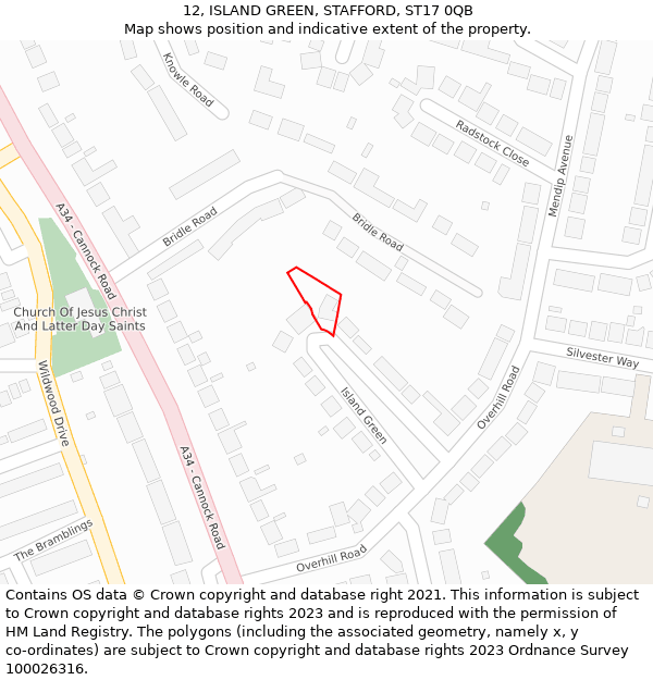 12, ISLAND GREEN, STAFFORD, ST17 0QB: Location map and indicative extent of plot
