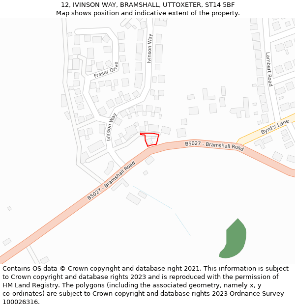 12, IVINSON WAY, BRAMSHALL, UTTOXETER, ST14 5BF: Location map and indicative extent of plot
