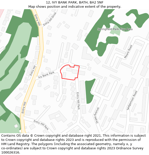 12, IVY BANK PARK, BATH, BA2 5NF: Location map and indicative extent of plot