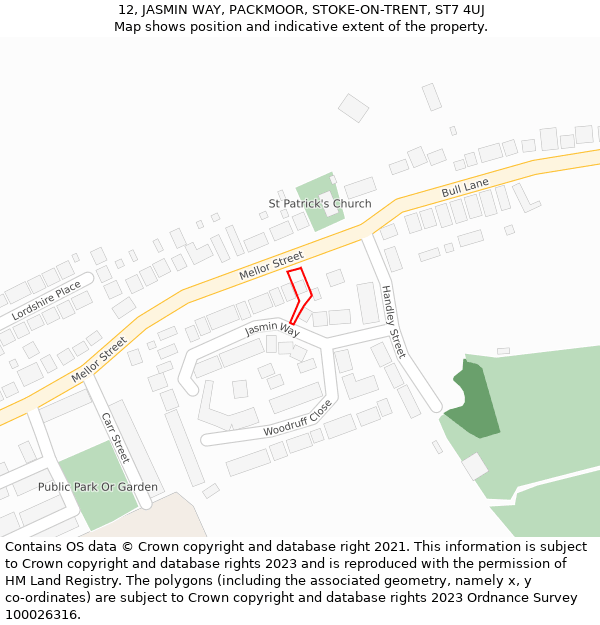 12, JASMIN WAY, PACKMOOR, STOKE-ON-TRENT, ST7 4UJ: Location map and indicative extent of plot
