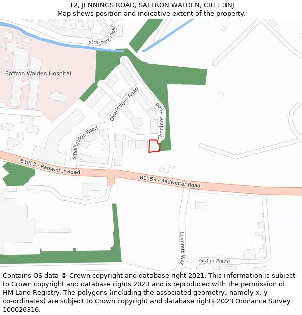 12, JENNINGS ROAD, SAFFRON WALDEN, CB11 3NJ: Location map and indicative extent of plot