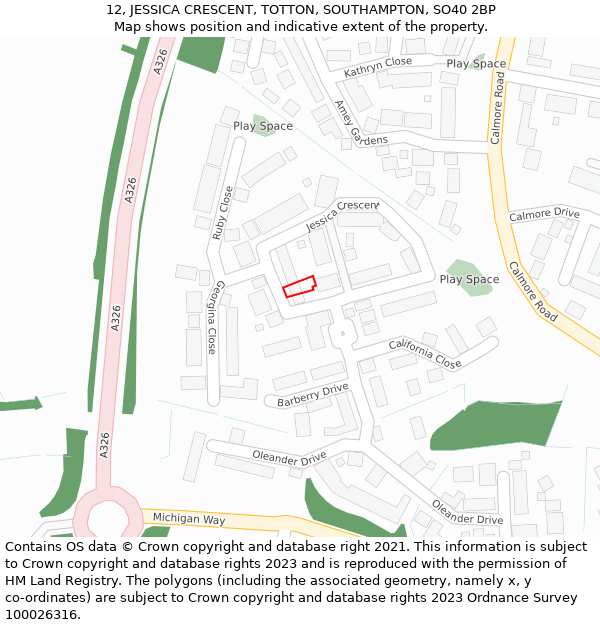 12, JESSICA CRESCENT, TOTTON, SOUTHAMPTON, SO40 2BP: Location map and indicative extent of plot