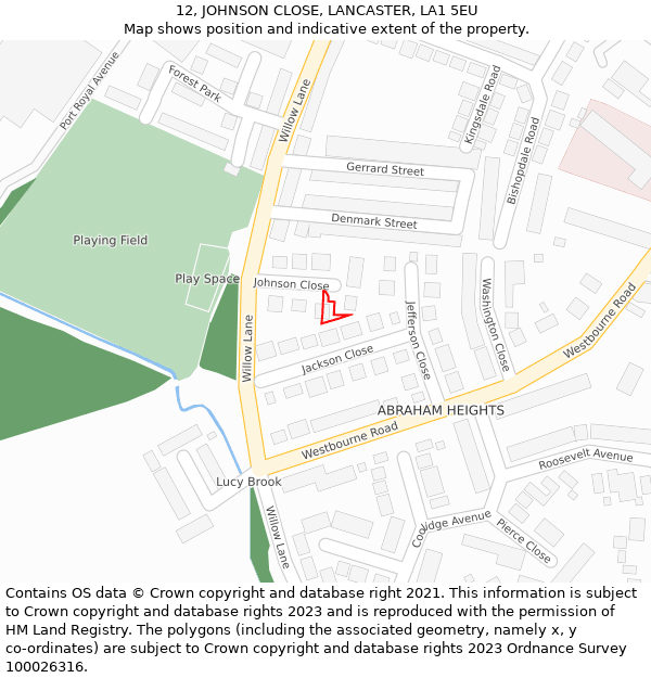 12, JOHNSON CLOSE, LANCASTER, LA1 5EU: Location map and indicative extent of plot