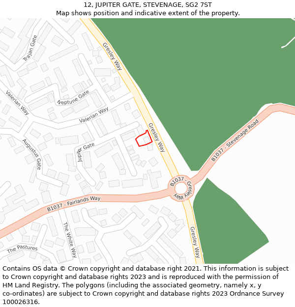 12, JUPITER GATE, STEVENAGE, SG2 7ST: Location map and indicative extent of plot