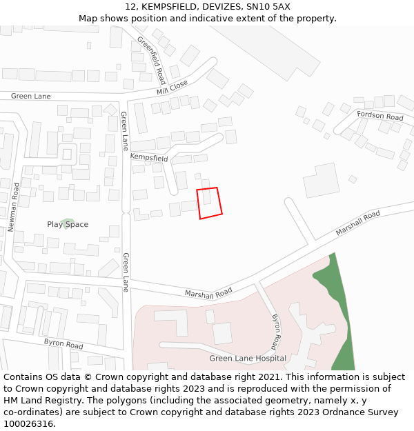 12, KEMPSFIELD, DEVIZES, SN10 5AX: Location map and indicative extent of plot