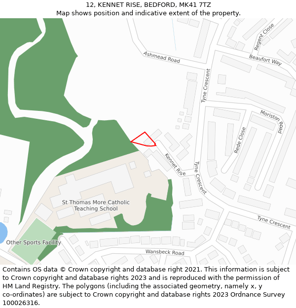 12, KENNET RISE, BEDFORD, MK41 7TZ: Location map and indicative extent of plot