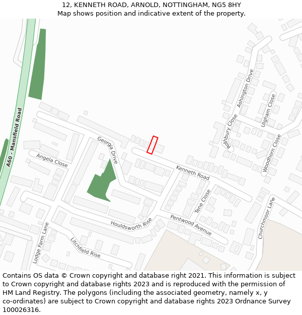 12, KENNETH ROAD, ARNOLD, NOTTINGHAM, NG5 8HY: Location map and indicative extent of plot