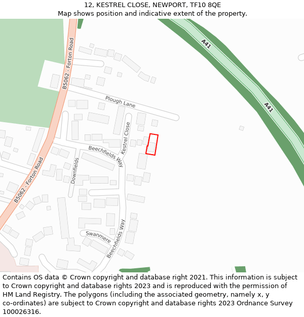 12, KESTREL CLOSE, NEWPORT, TF10 8QE: Location map and indicative extent of plot