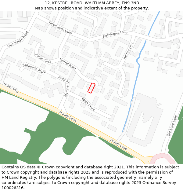 12, KESTREL ROAD, WALTHAM ABBEY, EN9 3NB: Location map and indicative extent of plot