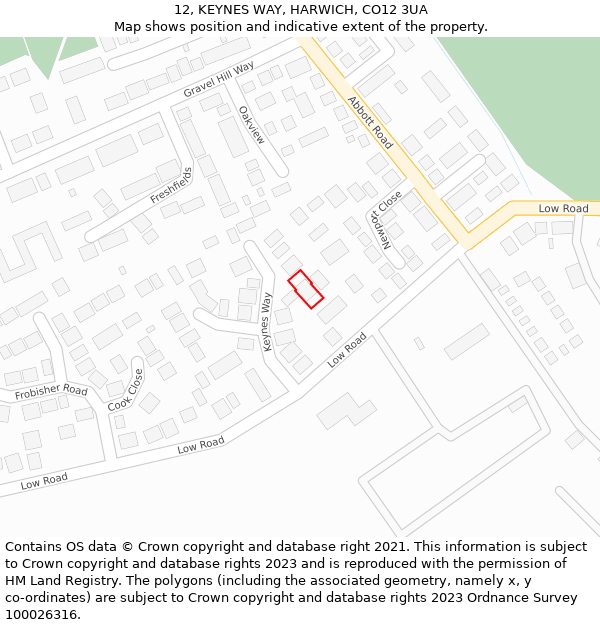 12, KEYNES WAY, HARWICH, CO12 3UA: Location map and indicative extent of plot