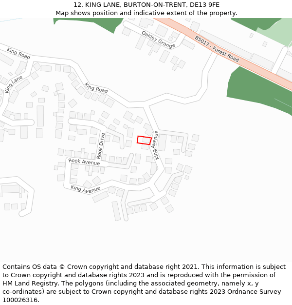 12, KING LANE, BURTON-ON-TRENT, DE13 9FE: Location map and indicative extent of plot