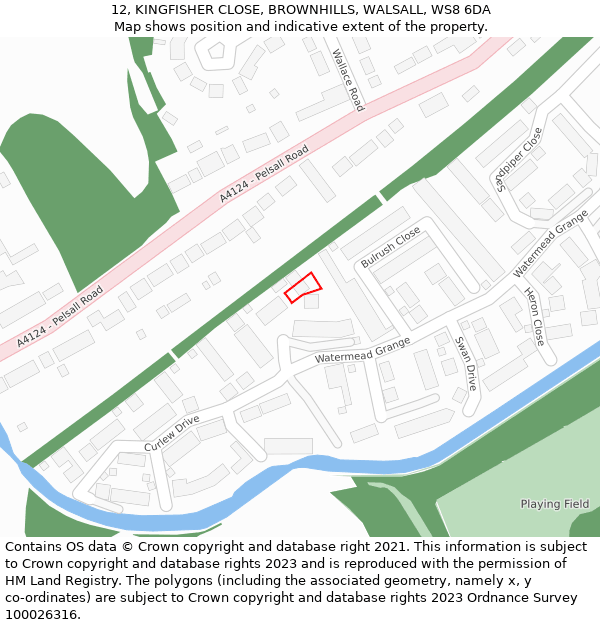 12, KINGFISHER CLOSE, BROWNHILLS, WALSALL, WS8 6DA: Location map and indicative extent of plot