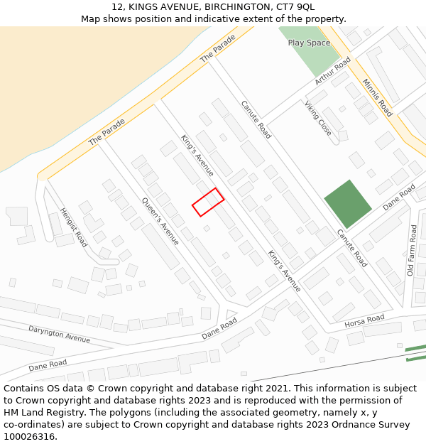 12, KINGS AVENUE, BIRCHINGTON, CT7 9QL: Location map and indicative extent of plot