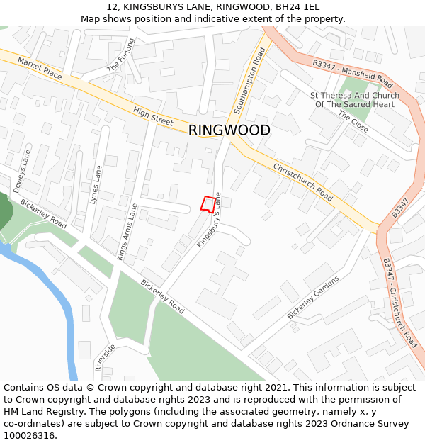 12, KINGSBURYS LANE, RINGWOOD, BH24 1EL: Location map and indicative extent of plot