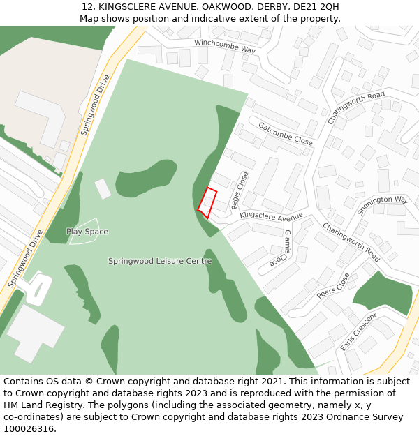 12, KINGSCLERE AVENUE, OAKWOOD, DERBY, DE21 2QH: Location map and indicative extent of plot