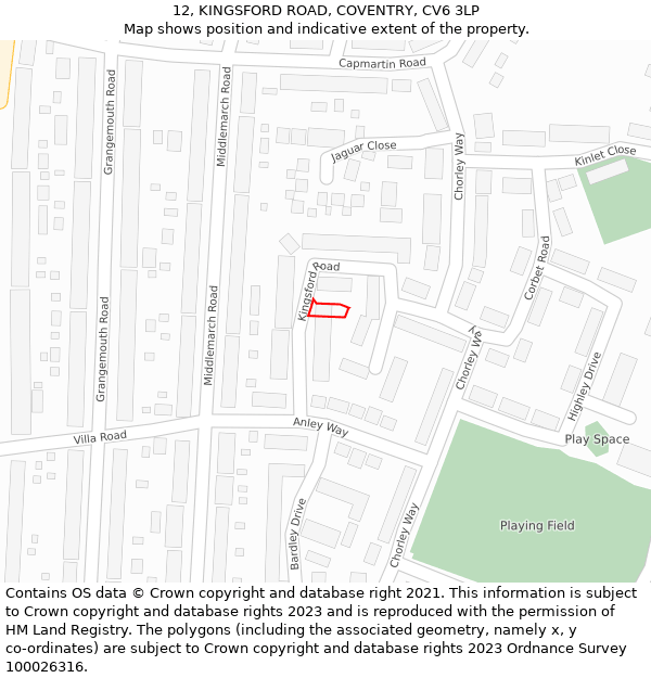 12, KINGSFORD ROAD, COVENTRY, CV6 3LP: Location map and indicative extent of plot