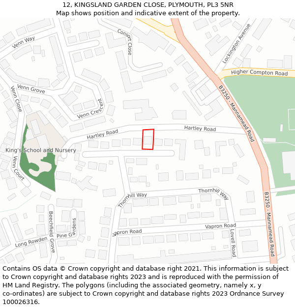 12, KINGSLAND GARDEN CLOSE, PLYMOUTH, PL3 5NR: Location map and indicative extent of plot