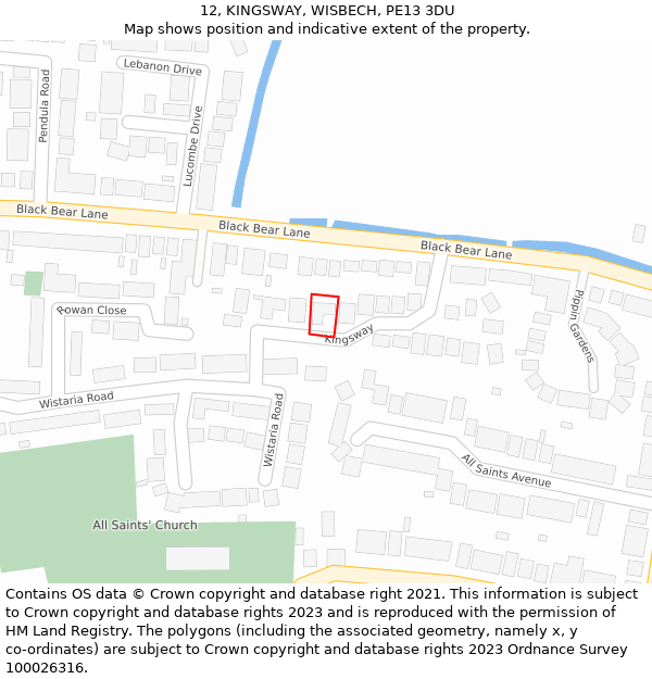 12, KINGSWAY, WISBECH, PE13 3DU: Location map and indicative extent of plot