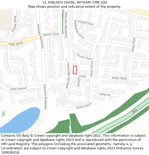 12, KINLOCH CHASE, WITHAM, CM8 1QU: Location map and indicative extent of plot