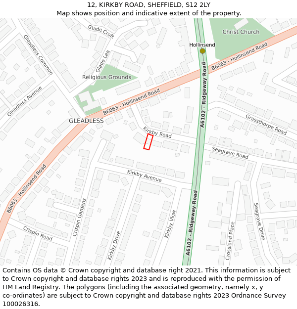12, KIRKBY ROAD, SHEFFIELD, S12 2LY: Location map and indicative extent of plot