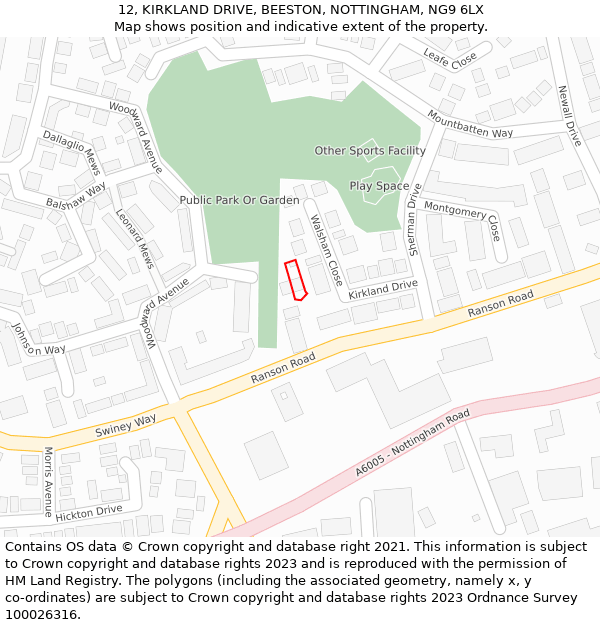 12, KIRKLAND DRIVE, BEESTON, NOTTINGHAM, NG9 6LX: Location map and indicative extent of plot