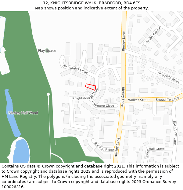 12, KNIGHTSBRIDGE WALK, BRADFORD, BD4 6ES: Location map and indicative extent of plot