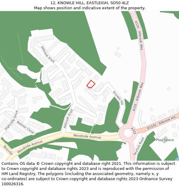 12, KNOWLE HILL, EASTLEIGH, SO50 4LZ: Location map and indicative extent of plot