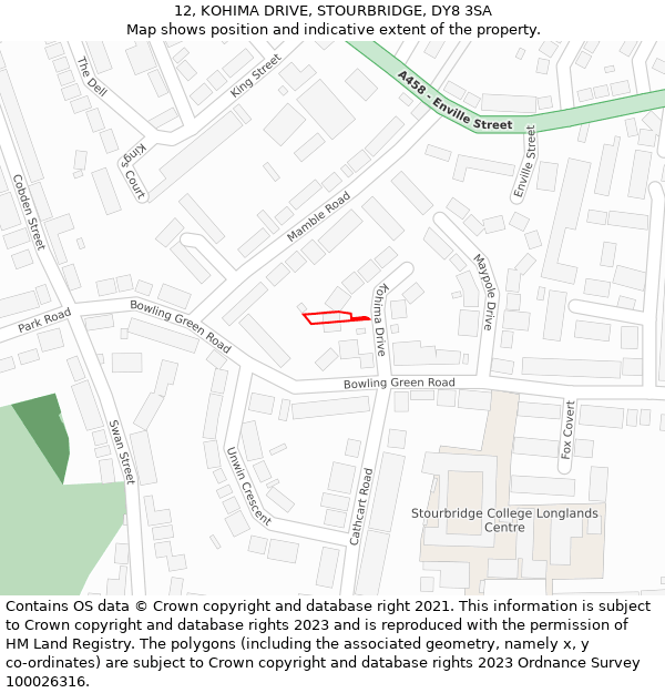 12, KOHIMA DRIVE, STOURBRIDGE, DY8 3SA: Location map and indicative extent of plot