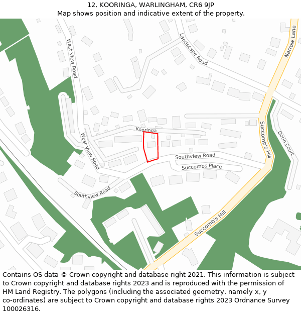12, KOORINGA, WARLINGHAM, CR6 9JP: Location map and indicative extent of plot
