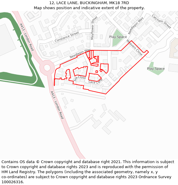 12, LACE LANE, BUCKINGHAM, MK18 7RD: Location map and indicative extent of plot